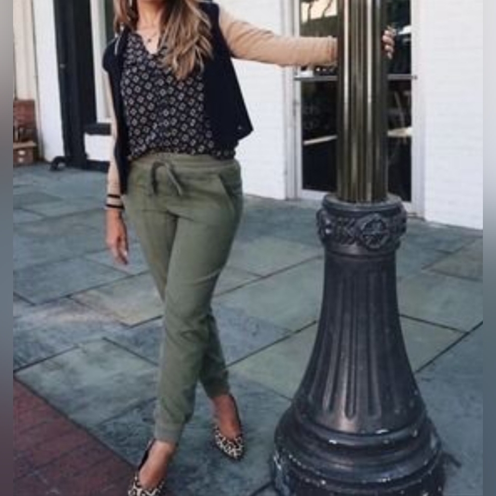CAbi Marathon Olive Green Lounge Drawstring Jogger Pants